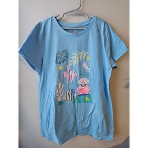 Cat & Jack Girls XL (14) Blue Underwater Graphic T-Shirt Fish Seahorse Ocean Tee